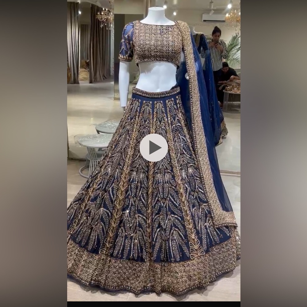 Salwar Kameez Navy Blue and Gold Embroidered Dress- bridal
